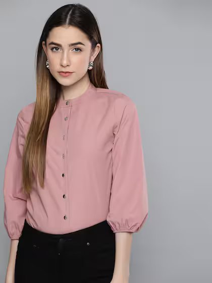 Women Dusty Pink Pure Cotton Solid Formal Shirt