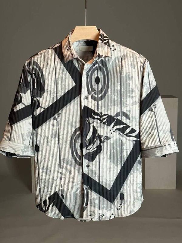 White Fancy Abstract Printed Shirt For Men