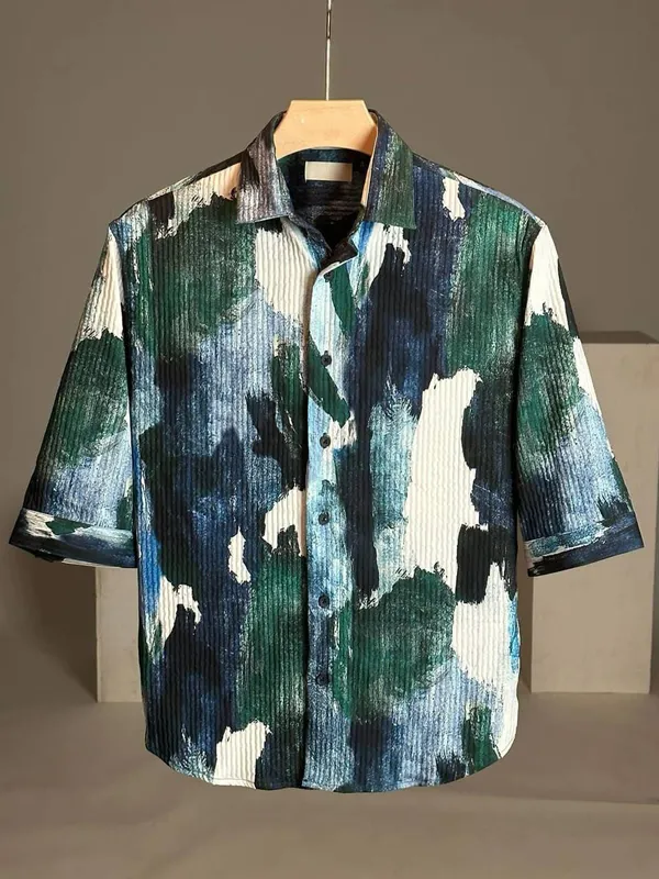 Green Fancy Abstract Printed Shirt For Men