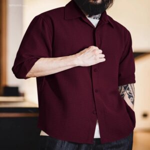 Maroon Fancy Waffle Shirt For Men